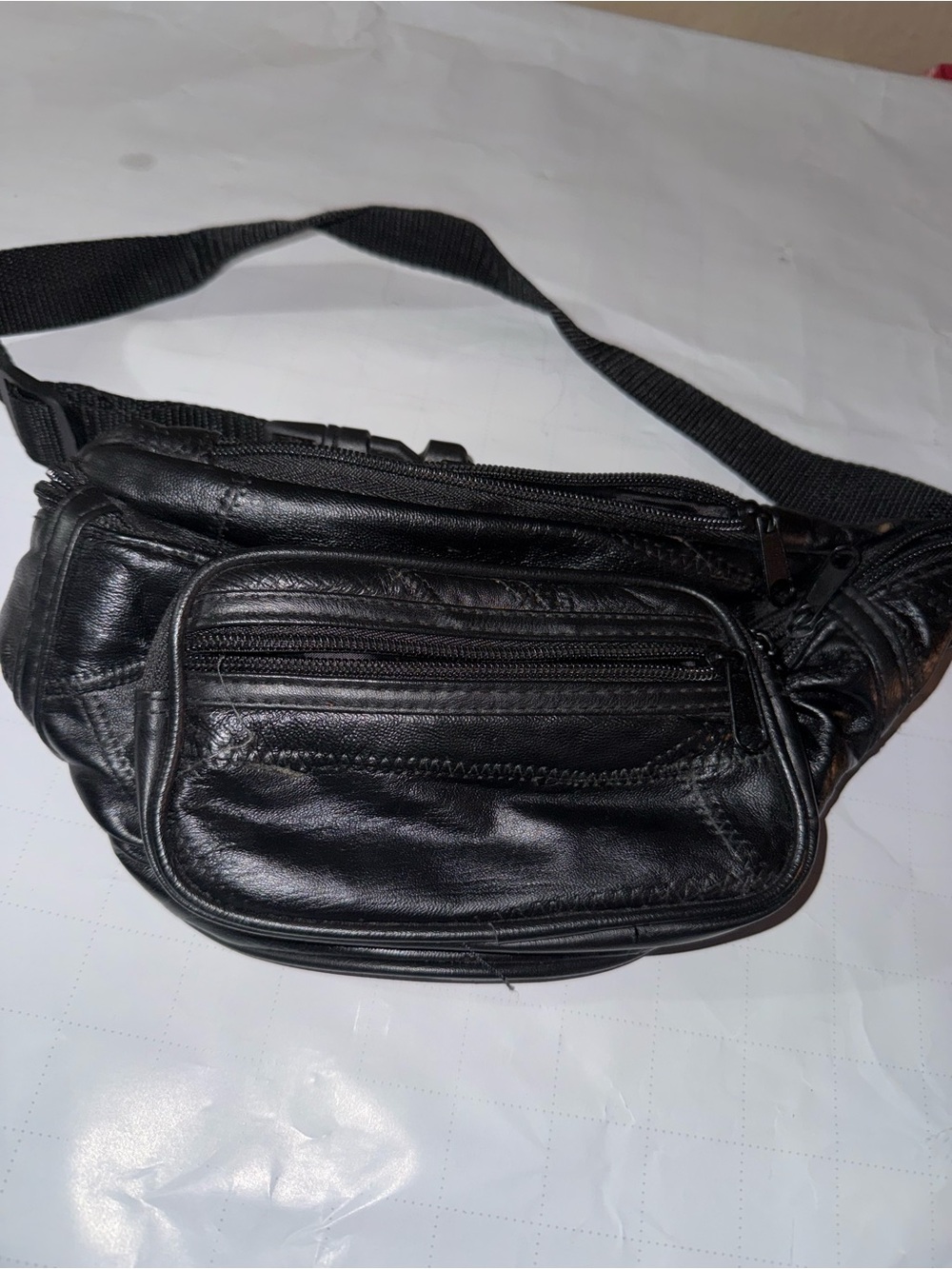 Vtg patchwork Classic Black Leather Waist Bag - Men's Fanny Pack like new